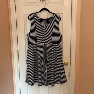Sleeveless Navy and White Striped Fit & Flare Dress - Lane Bryant